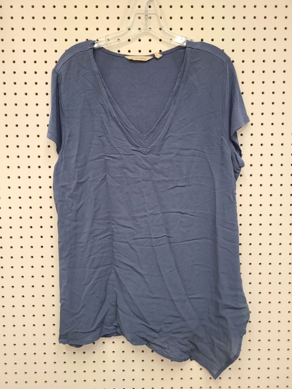 Soft Surroundings Blue V-Neck Asymmetrical Hem Short Sleeve Top Womens Size L